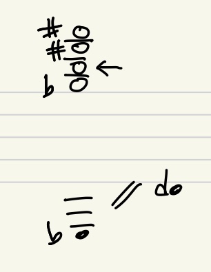 image of a treble clef staff, with a low Eb to D quarter flat trill, and high harmonics gb, b, d#, f#, and an arrow pointing to the b